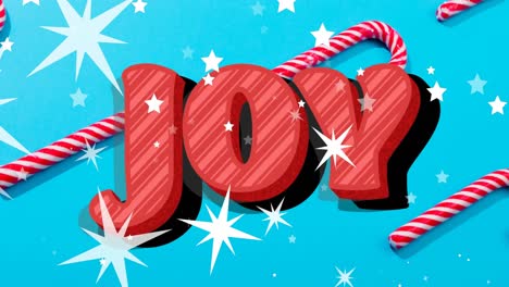 Animation-of-joy-text-over-stars-falling-and-candy-canes-on-blue-background-at-christmas