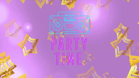 Animation-Von-Party-Time-Text-über-Sternen