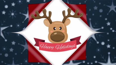 Animation-of-happy-holidays-text-over-reindeer-and-snowflakes-at-christmas