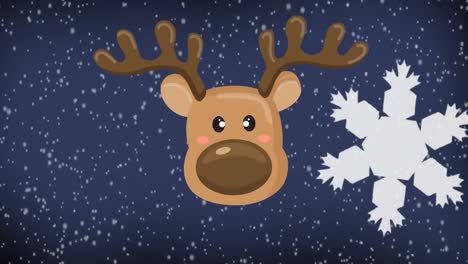 Animation-Von-Rentieren-über-Schnee,-Der-Zu-Weihnachten-Fällt