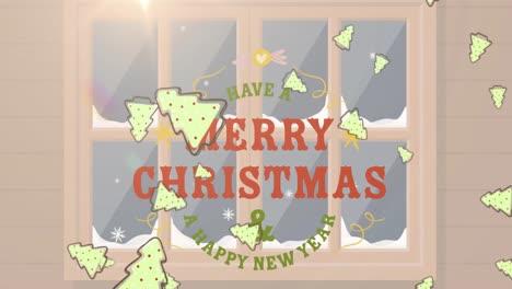Animation-of-christmas-trees-falling-over-have-a-merry-christmas-text