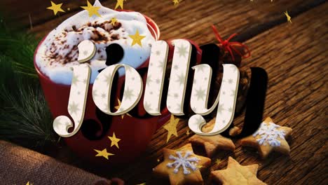 Animation-of-holly-text-over-cup-of-coffee