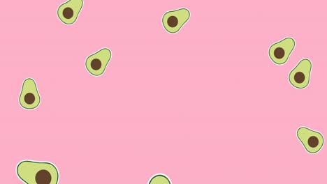 Animation-of-green-avocado-halves-falling-on-pink-background