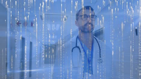 Animation-of-data-processing-over-male-doctor-in-hospital