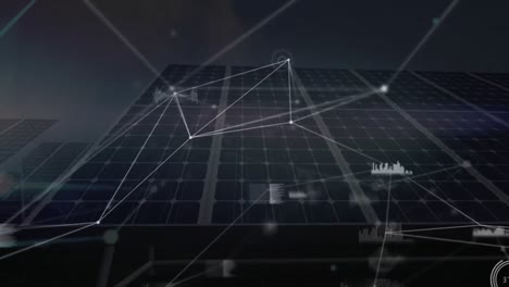 Animation-Des-Netzwerks-Von-Verbindungen-über-Solarpaneele-Im-Hintergrund