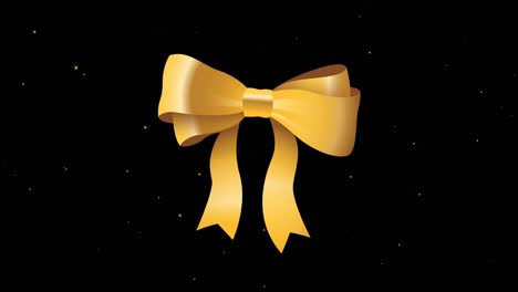 Animation-of-gold-bow-over-white-stars-moving-on-black-background