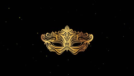 Animation-of-gold-masquerade-mask-over-white-stars-moving-on-black-background