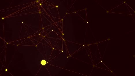 Animation-of-glowing-yellow-points-in-communication-network-on-black-background