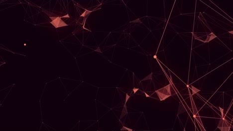 Animation-of-glowing-red-network-of-connected-shapes-floating-on-black-background