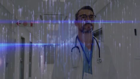 Animation-Der-Datenverarbeitung-über-Einem-Männlichen-Arzt