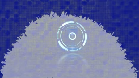Animation-of-safe-lock-processing-over-pixelated-texture-on-blue-and-grey-background