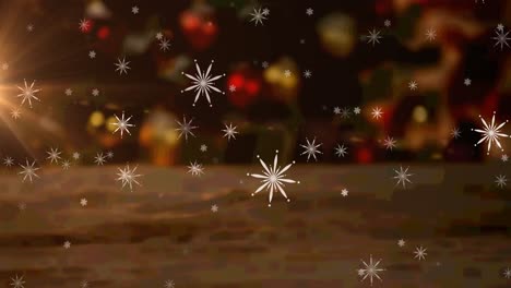 Animation-of-falling-snowflakes-over-tree-with-christmas-decorations