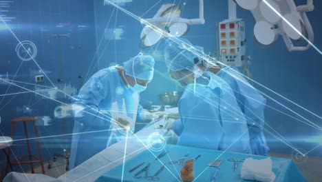Animation-of-network-of-connections-over-surgeons-in-operating-theatre