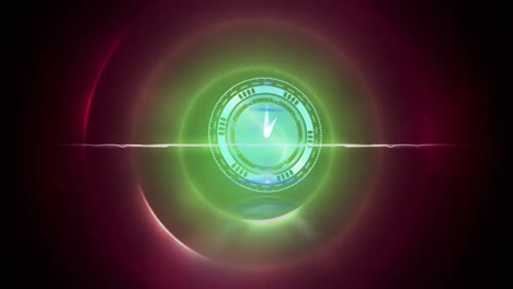 Animation-of-clock-moving-fast-over-green-circles