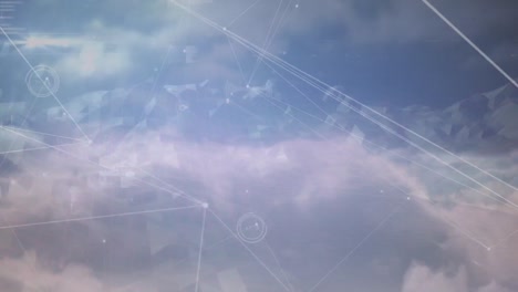 Animation-Von-Verbindungsnetzwerken-über-Wolken-Am-Himmel