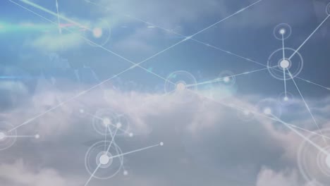 Animation-of-networks-of-connections-over-clouds-on-sky