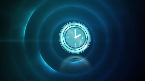 Animation-of-clock-moving-fast-over-blue-circles