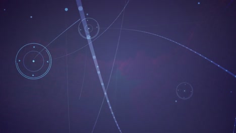 Animation-of-network-of-connections-with-glowing-lines-over-purple-background