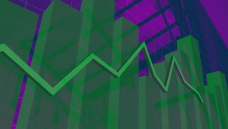 Animation-Der-Finanzdatenverarbeitung-Mit-Grüner-Linie-Auf-Violettem-Hintergrund