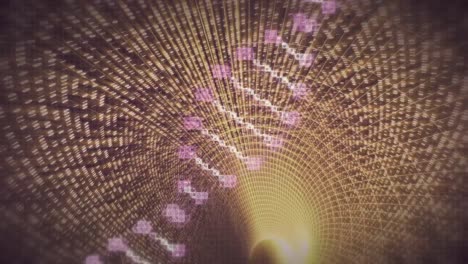Animation-of-dna-strand-over-pink-digital-tunnel