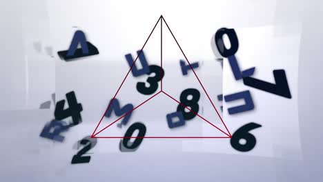Animation-of-changing-black-numbers-and-letters-and-triangle-on-grey-background