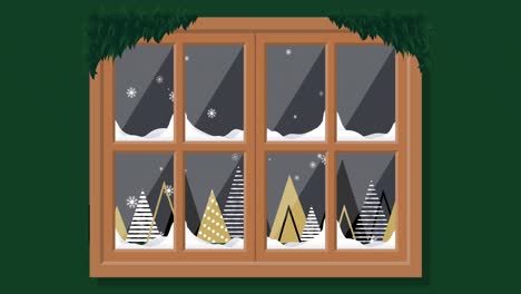 Animation-of-christmas-snow-falling-outside-window-at-night