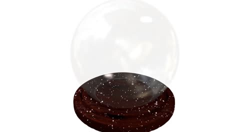 Animation-of-snow-falling-over-christmas-snow-globe-with-copy-space-on-white-background