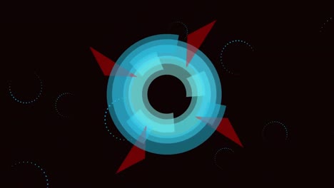Animación-Del-Procesamiento-Del-Escáner-Circular-Giratorio-Azul-Y-Rojo-Sobre-Fondo-Negro