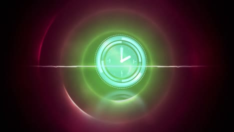Animation-of-clock-moving-fast-over-green-circles