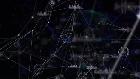 Animation-of-globe-with-network-of-connections-with-statistics-and-glowing-spots