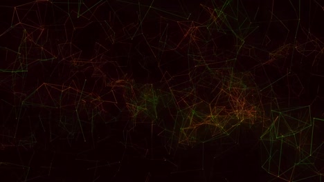 Animation-of-glowing-red-and-green-network-moving-on-black-background