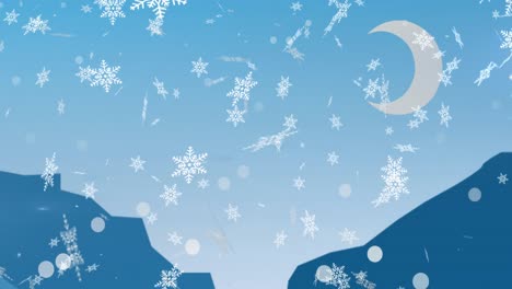 Animation-Von-Schnee,-Der-über-Die-Weihnachtliche-Winterlandschaft-Fällt