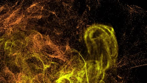 Animation-of-orange-and-yellow-particles-moving-over-black-background