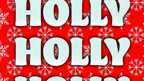 Animation-of-holly-text-in-repetition-at-christmas-on-red-background