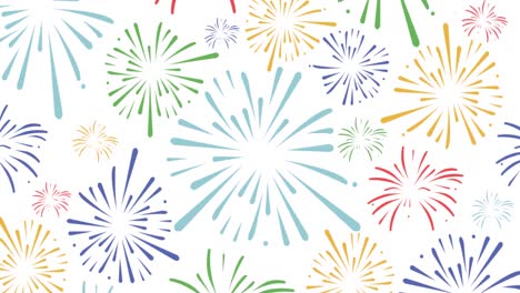 Animation-of-exploding-colourful-fireworks-scrolling-on-white-background