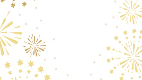 Animation-of-exploding-gold-fireworks-scrolling-on-white-background