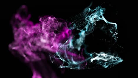 Animation-of-pink-and-blue-particles-moving-on-black-background