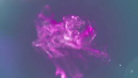 Animation-of-glowing-pink-particle-cloud-over-colourful-defocused-lights-moving-on-black-background