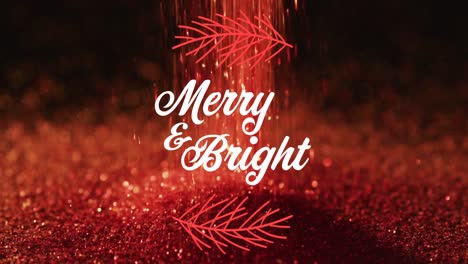 Animation-of-merry-and-bright-text-over-christmas-red-glitter