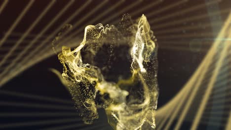 Animation-of-white-and-yellow-particle-form-moving-on-dark-background