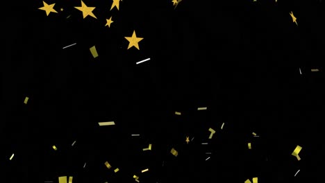 Animation-of-stars-floating-over-confetti-on-black-background