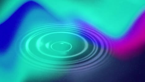 Animation-of-falling-droplet-and-waves-moving-over-bright-turquoise,-pink-and-blue-background