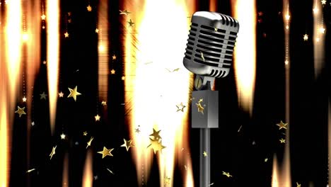 Animation-Von-Lichtspuren-Und-Sternen-Mit-Mikrofon-Auf-Schwarzem-Hintergrund