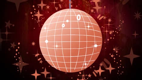 Animation-of-orange-disco-ball-over-orange-lights-and-stars