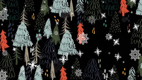 Animation-Von-Schnee,-Der-Zu-Weihnachten-über-Tannenbäume-Fällt