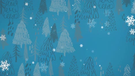 Animation-of-snow-falling-over-fir-trees-at-christmas