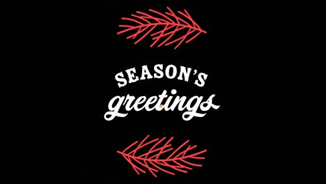Animation-of-seasons-greetings-text-over-fir-tree-branch-on-black-background