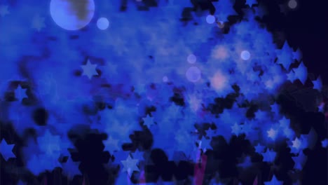 Animación-De-Estrellas-Azules-Y-Proyecciones-De-Luz-Moviéndose-Sobre-Fondo-Negro