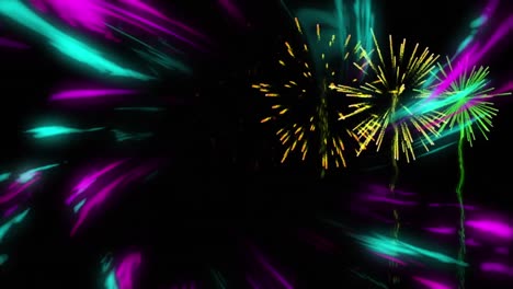 Animation-of-new-year's-eve-fireworks-exploding-over-light-trails