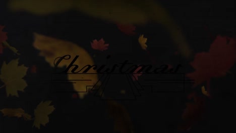 Animation-Von-Weihnachtsgrußtexten-Mit-Dekorationen-über-Fallenden-Blättern